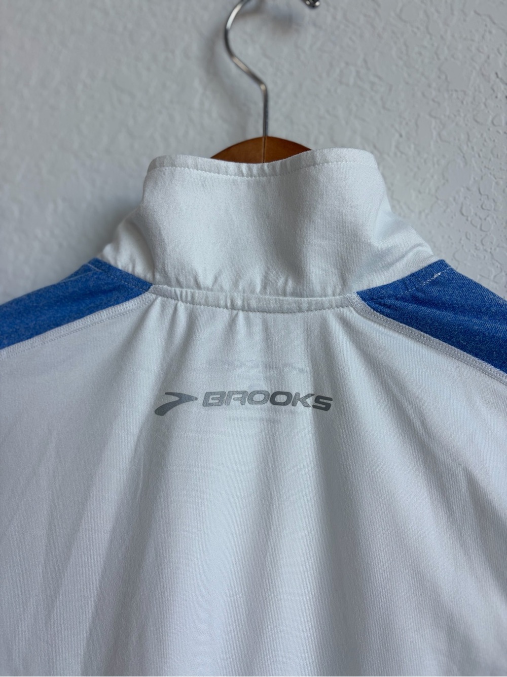 White Brooks Small Half-Zip Pullover with Blue Sleeve Stripes - Picture 7 of 7